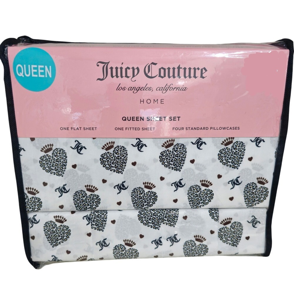 Juicy Couture Queen‎ Sheet Set Leopard Heart Crown Valentine's Day NWT